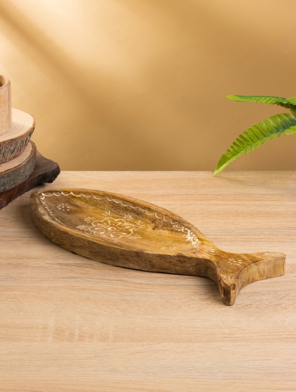 Блюдо в форме рыбки "Пряник" дерево манго 32х11,5х2 см