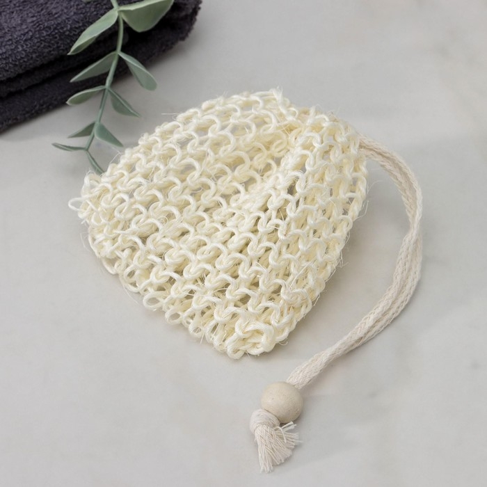 Мочалка-мешочек для вкладывания мыла Доляна, 10&times;10 см, бежевая