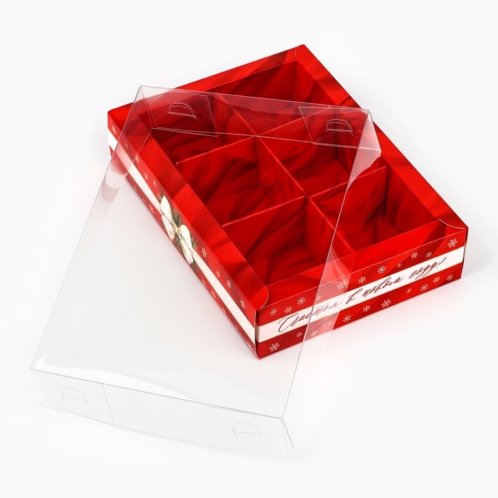 Коробка под 6 конфет с ячейками &laquo;Новогодний бант&raquo;, 10 х 14.5 х 3 см, Новый год