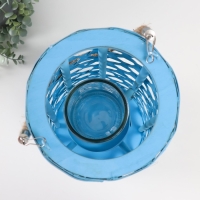 Подсвечник дерево "Фонарик. Звёздное плетение" голубой 51х16х16 см