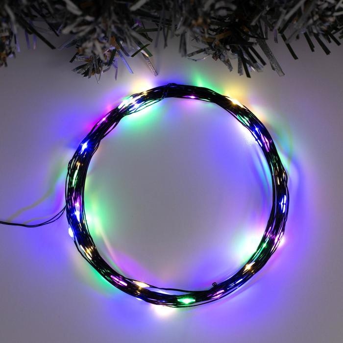 Гирлянда &laquo;Нить&raquo; 5 м роса, IP20, чёрная нить, 50 LED, свечение мульти, USB