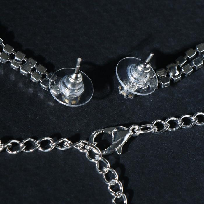 Набор 2 предмета: серьги, колье &laquo;Лёд&raquo; загиб, цвет белый в серебре, 40см