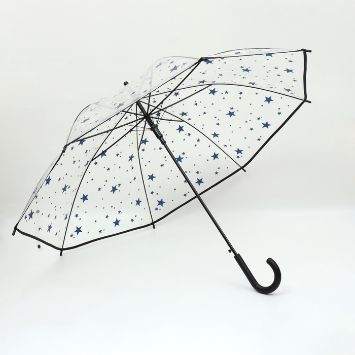 Зонт - трость полуавтоматический &laquo;Узор&raquo;, 8 спиц, R = 54/60 см, D = 120 см, цвет прозрачный/синий