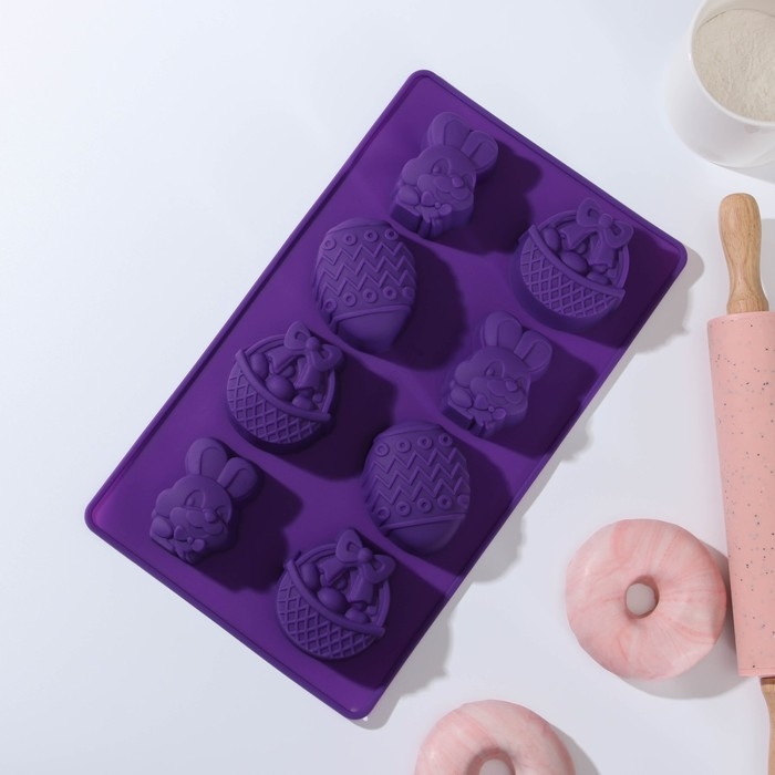 Форма для выпечки Доляна &laquo;Пасха&raquo;, силикон, 29&times;17 см, 8 ячеек (6,5&times;5,2 см), цвет МИКС