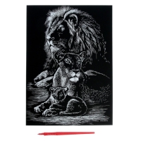 Гравюра &laquo;Львы&raquo; с металлическим эффектом золота А4