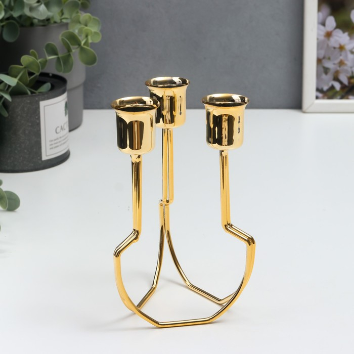 Подсвечник металл на 3 свечи "Равновесие" золото 15х10х10 см