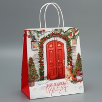 Пакет подарочный новогодний крафтовый &laquo;Добро пожаловать&raquo;, 22 х 25 х 12 см, Новый год