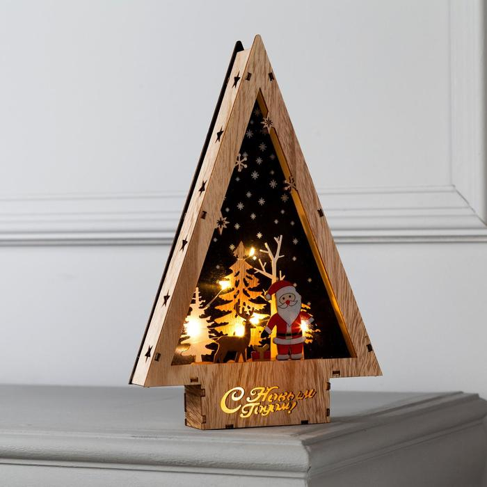 Светодиодная фигура &laquo;Дед Мороз и олень&raquo; 19 &times; 30 &times; 4.5 см, дерево, батарейки АААх2 (не в комплекте), свечение тёплое белое