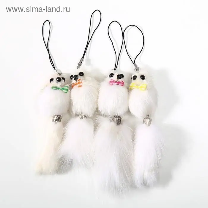 Пушистик на подвеске "Мышонок белый" МИКС 8,5х3,5х3,5 см
