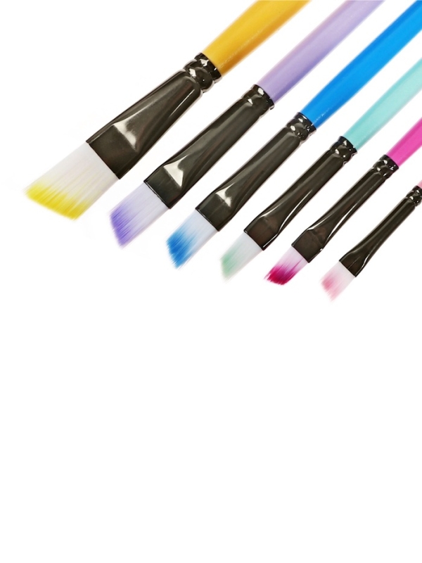 Набор кистей синтетика плоские 6 штук скошенные, с цветными ручками пастель (№2,4,6,8,10,12)   10843