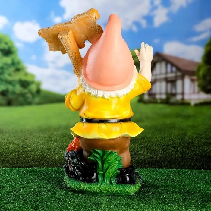 Садовая фигура из полистоуна &laquo;Гном с табличкой WELCOME с петухом&raquo;, 61&times;23&times;36 см, МИКС