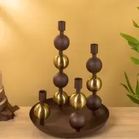 4 подсвечника на тарелке со сферами, шоколад 25,5х22,5х32 см
