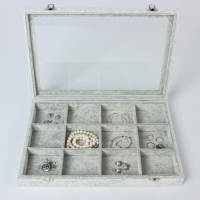 Подставка для украшений &laquo;Шкатулка&raquo; 12 ячеек, 35&times;24&times;4,5, стеклянная крышка, цвет серый