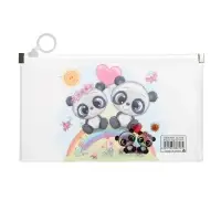 Папка-конверт на молнии формат А65, 180 мкр "Котики, Панды, Единороги", МИКС