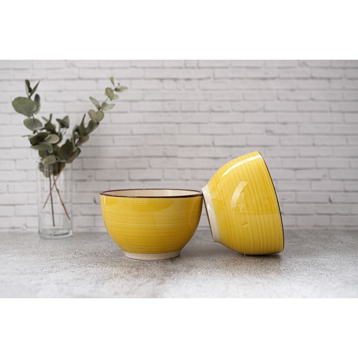 Салатник керамический Доляна &laquo;Морской мир&raquo;, 800 мл, d=14 см, цвет жёлтый