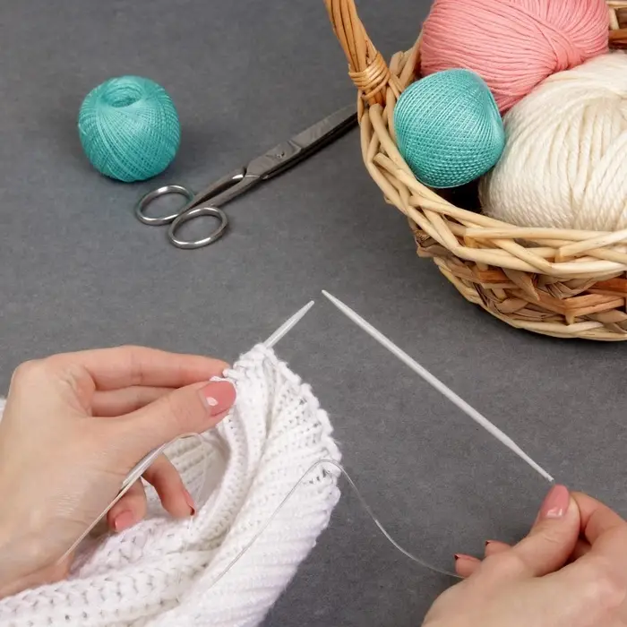 Спицы круговые, для вязания, с тефлоновым покрытием, с пластиковой леской, d=5 мм, 14/80 см