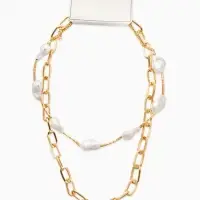 Колье "Жемчуг" борокко, цепь, 2 яруса, цвет белый в золоте