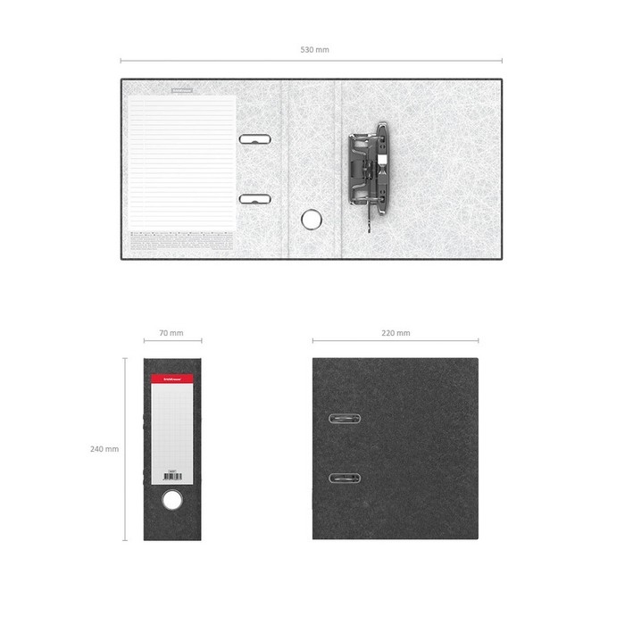 Папка-регистратор А5, 70 мм, BASIC, собранная, мраморная, серая, этикетка на корешке, картон 2 мм, вместимость 450 листов