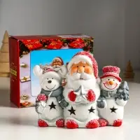 Сувенир керамика свет "Дед Мороз, снеговик и лосик" 15,5х5,8х11,5 см
