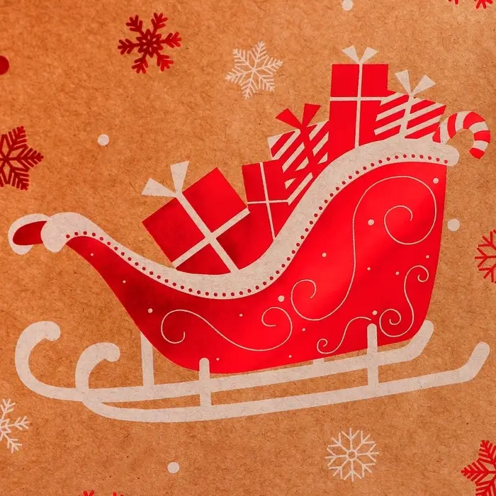 Пакет крафт с тиснением, круглая ручка, &laquo;Новогдние сани&raquo; 15&times;21&times;8 см, 120 г
