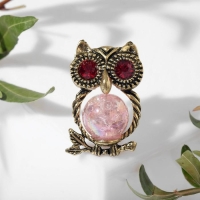 Брошь &laquo;Сова&raquo; шарик, цвет розовый в чернёном золоте