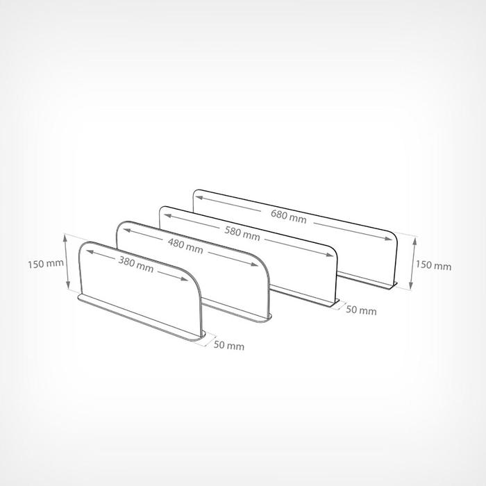 Пластиковый разделитель на Т-основании высотой 150 мм, с магнитным скотчем, L=380