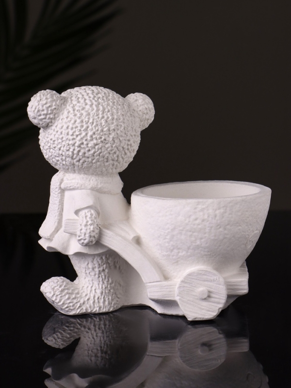 Кашпо "Медведица с тележкой" 10х10х6 см, натуральный