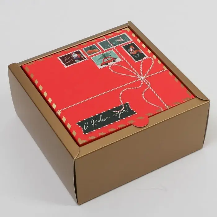 Коробка подарочная новогодняя складная &laquo;Новогодняя почта&raquo;, 15 х 15 х 7 см, Новый год