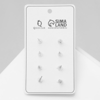 Пусеты 4 пары &laquo;Романтика&raquo; кольца, цвет белый в серебре