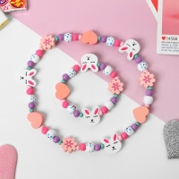 Набор детский 2 предмета: бусы, браслет &laquo;Выбражулька&raquo;, зайчик, цветной