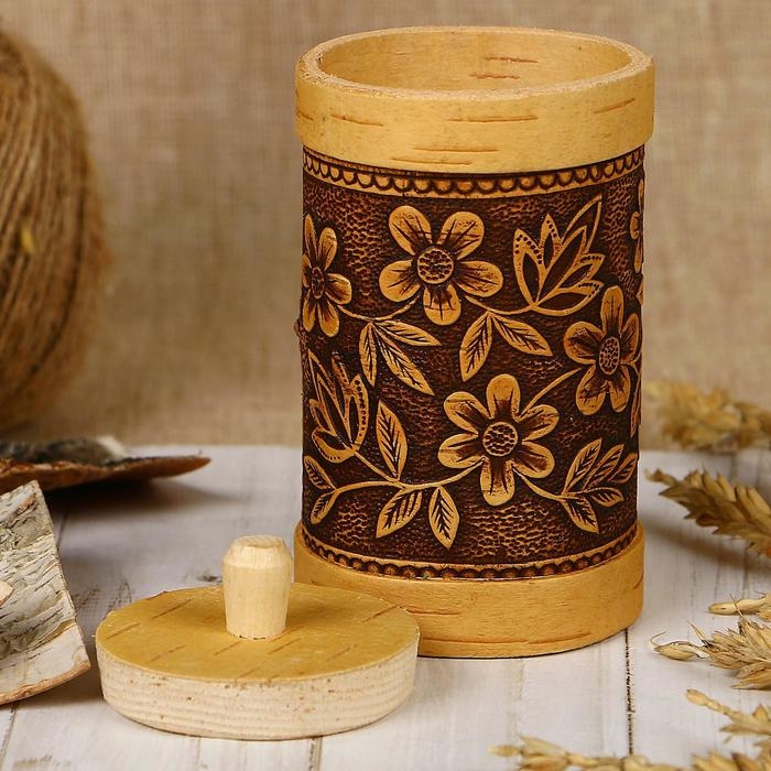 Туес «Цветы», высокий, 6×6×12 см, береста Туес «Цветы», высокий, 6×6×12 см, береста