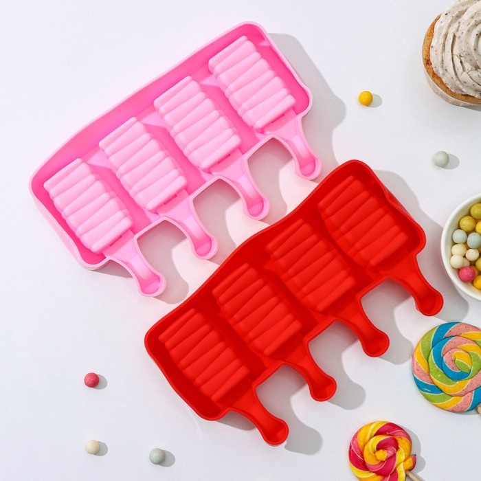 Форма для мороженого &laquo;Венеция&raquo;, силикон, 19,3&times;11&times;2,4 см, 4 ячейки (5,5&times;2,9 см), цвет МИКС