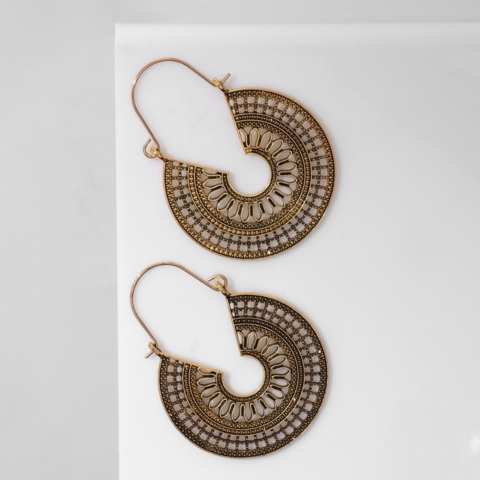 Серьги металл &laquo;Восток&raquo; диск цветочный, цвет чернёное золото