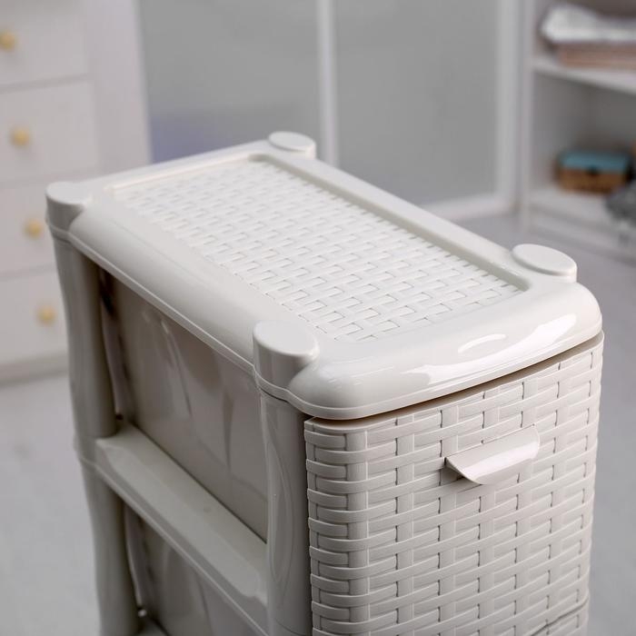 Комод узкий 4-х секционный &laquo;Ротанг&raquo;, цвет белый