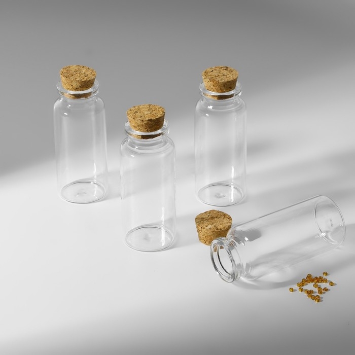 Набор баночек для хранения бисера, d = 3 &times; 7 см, 4 шт, в контейнере, 13,5 &times; 8,7 &times; 4 см