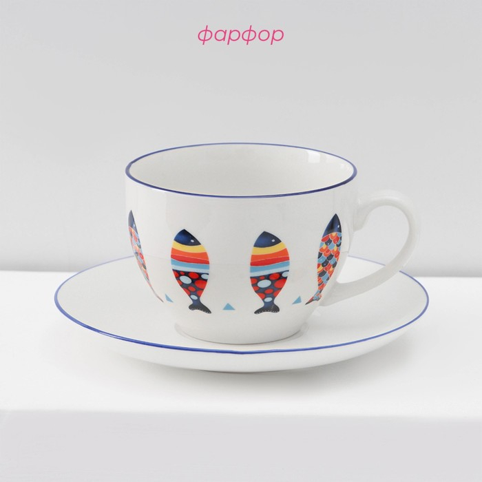 Сервиз фарфоровый чайный Доляна &laquo;Емеля&raquo;, 12 предметов: 6 чашек 280 мл, 6 блюдец d=15 см, цвет белый