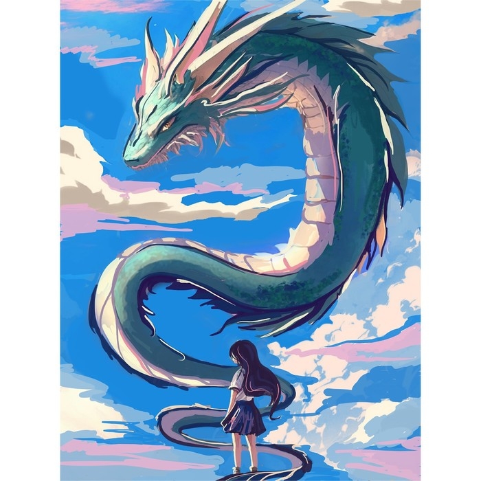 Алмазная вышивка с частичным заполнением на холсте &laquo;Девочка и дракон&raquo;, 30 х 40 см