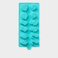 Форма для конфет и шоколада новогодняя Доляна &laquo;Новый год&raquo;, силикон, 21,5&times;10 см, 12 ячеек, цвет бирюзовый
