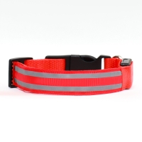 Ошейник с подсветкой Двойная полоса размер L, ОШ 45-52 х 2,5 см, 3 режима свечения красный