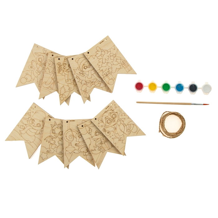 Новогодняя роспись по дереву &laquo;Новый год! Новогодние флажки&raquo;