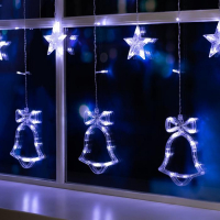 Гирлянда &laquo;Бахрома&raquo; 2.4 &times; 0.9 м с насадками &laquo;Колокольчики&raquo;, IP20, прозрачная нить, 138 LED, свечение белое, 8 режимов, 220 В