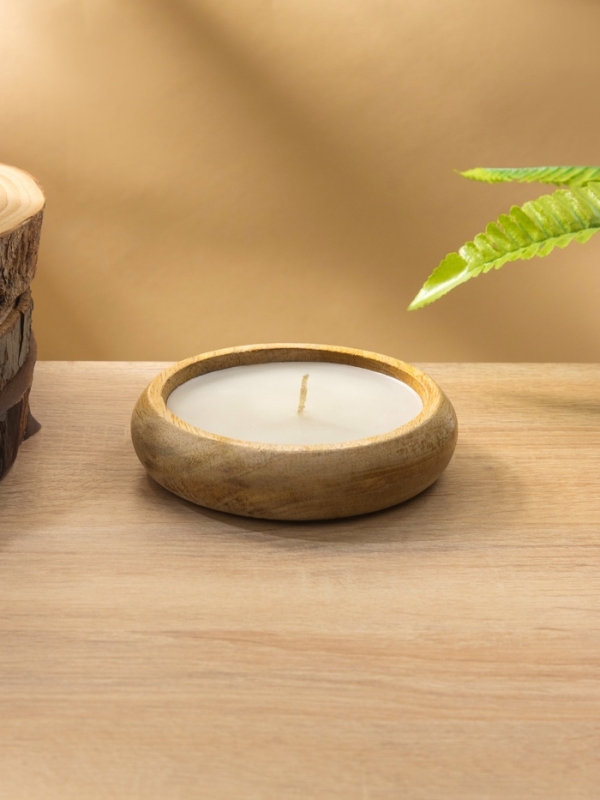 Свеча в деревянной чаше, парафин и соевый воск 12,5х12,5х2,5 см