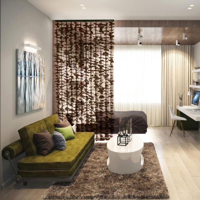 Занавеска декоративная &laquo;Листики&raquo;, 90&times;170 см, 12 нитей, цвет кофейный