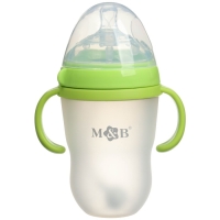 Бутылочка для кормления M&B, ШГ &Oslash;70мм, от 6 мес, 250мл, с ручками, силиконовая колба, цвет зеленый