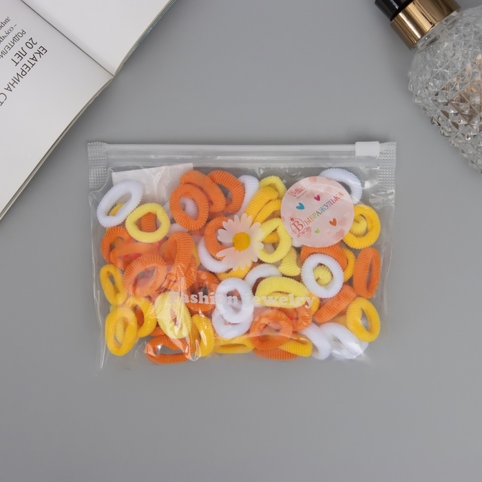 Резинка для волос "Махрушка" (набор 80 шт) нежность, 2,5 см, белый жёлтый оранж