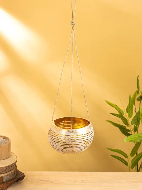 Подсвечник подвесной из кокоса, 12-15 см, золотисто-белый