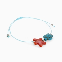 Браслет &laquo;Заезда&raquo; на нити, черепашка, красный в серебре
