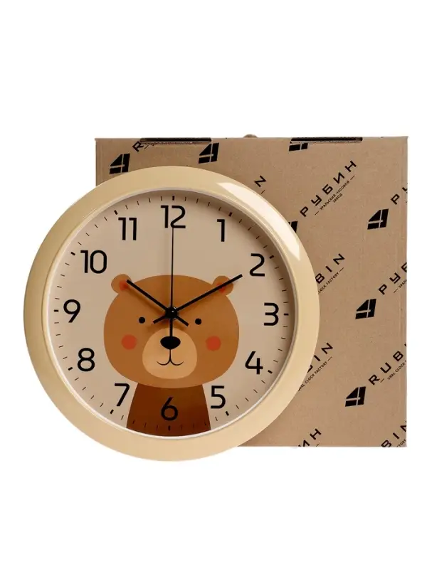 Часы настенные "Медвежонок", детские, плавный ход,  d=29см, бежевые