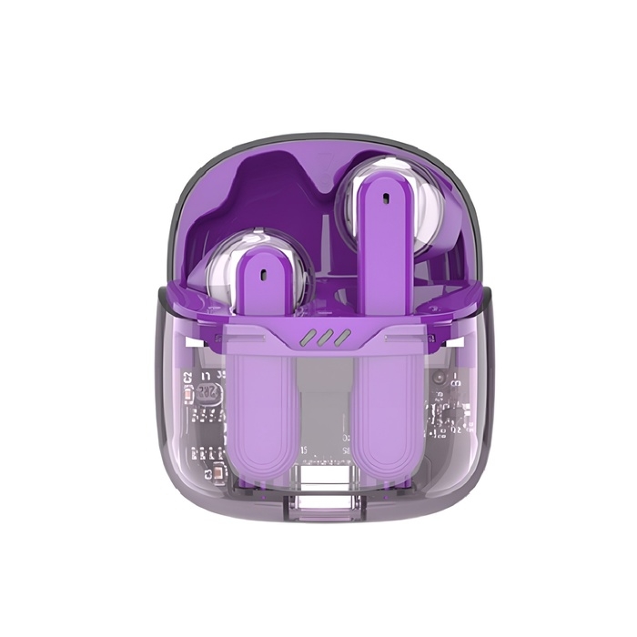 Наушники беспроводные K20, TWS, вкладыши, BT 5.0, 35/260 мАч, прозрачные, фиолетовые