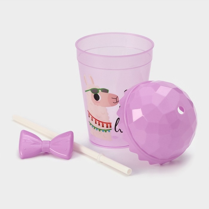 Стакан пластиковый с крышкой и трубочкой Доляна &laquo;Приключения ламы&raquo;, 500 мл, цвет МИКС